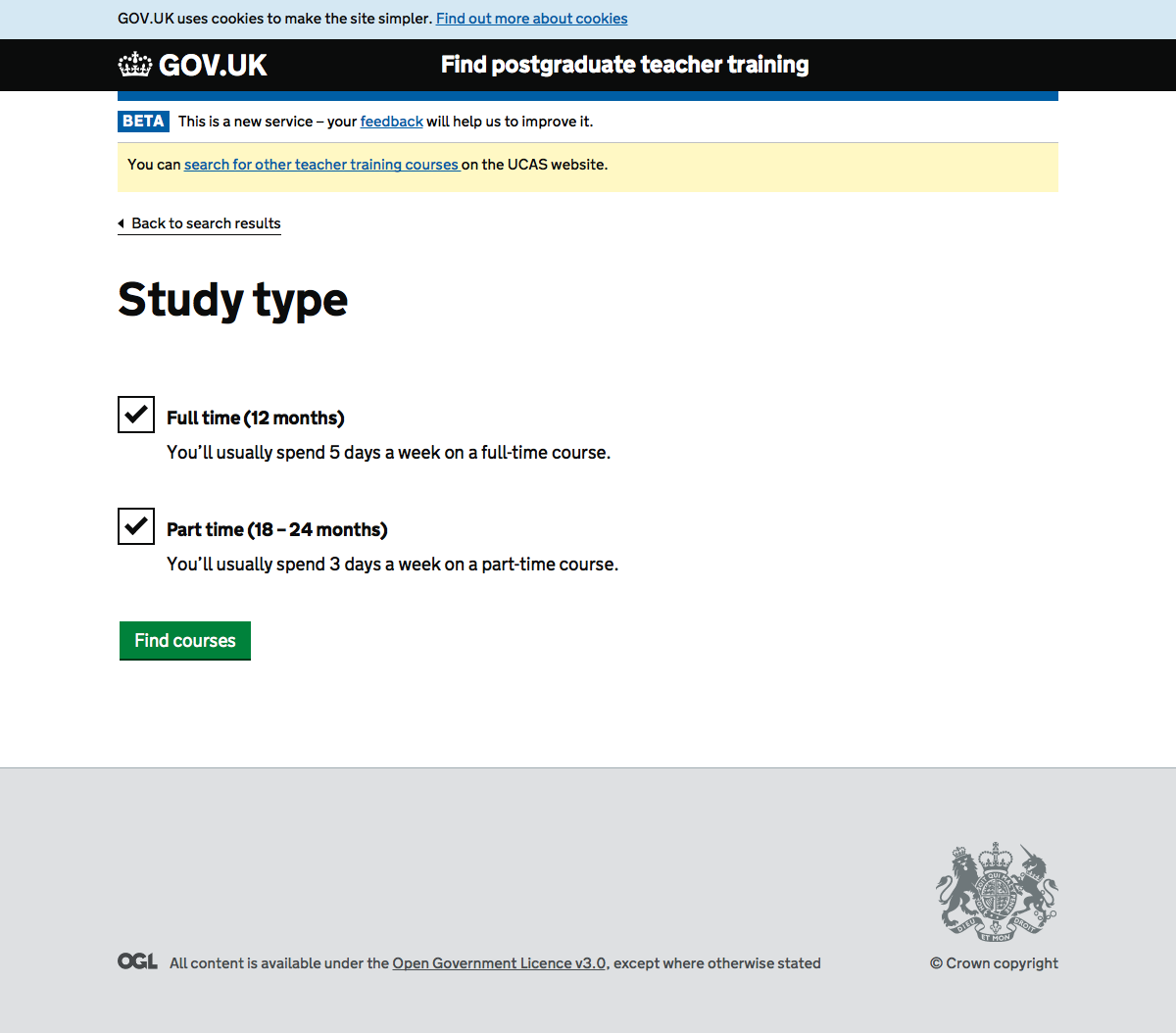 Screenshot of Study type filter