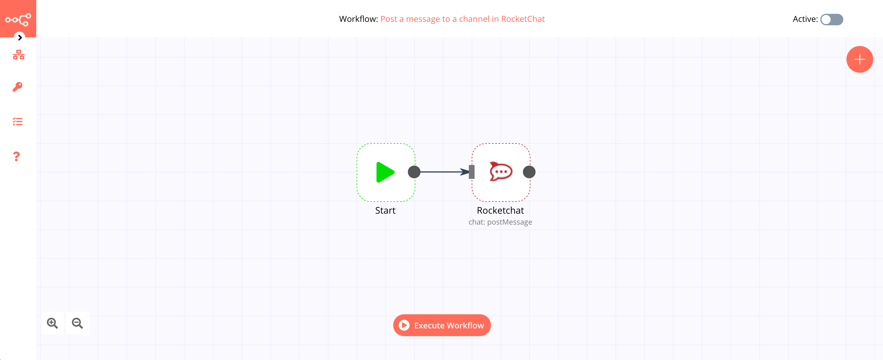 A workflow with the Rocket.Chat node