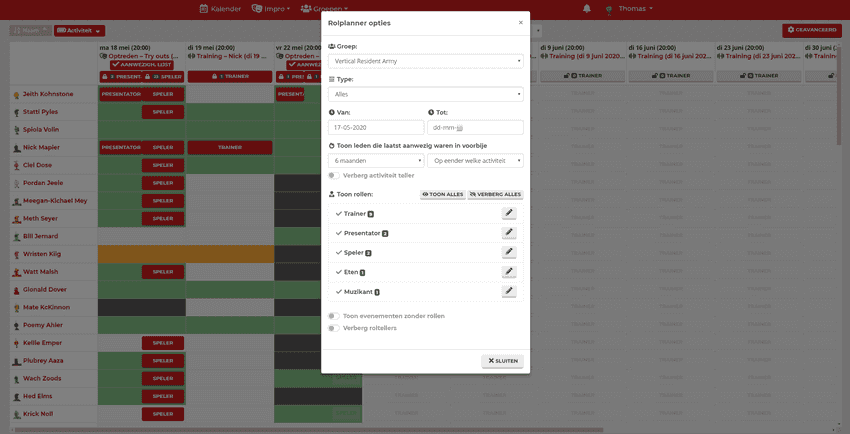 Some advanced role planner options for controlling which events and members to view, and which extra statistics should be provided. Some advanced role planner options for controlling which events and members to view, and which extra statistics should be provided.