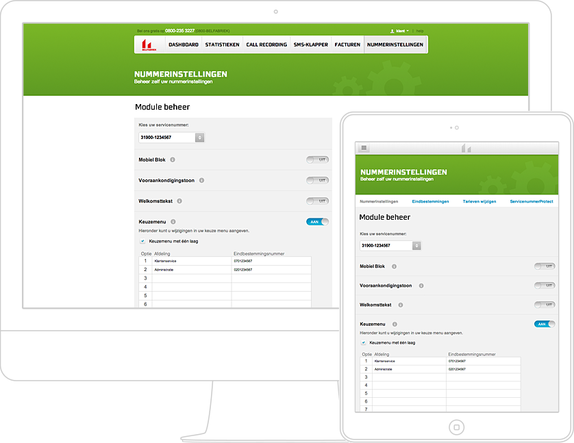 Een keuzemenu zet u eenvoudig op via het Mijn Belfabriek controle paneel.