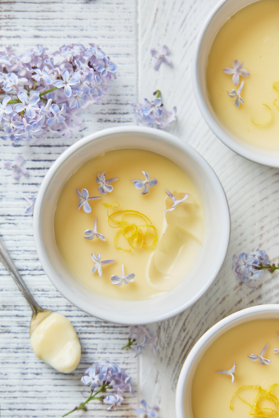 Creamy Lemon Possets Infused With Lilac Olive Mango