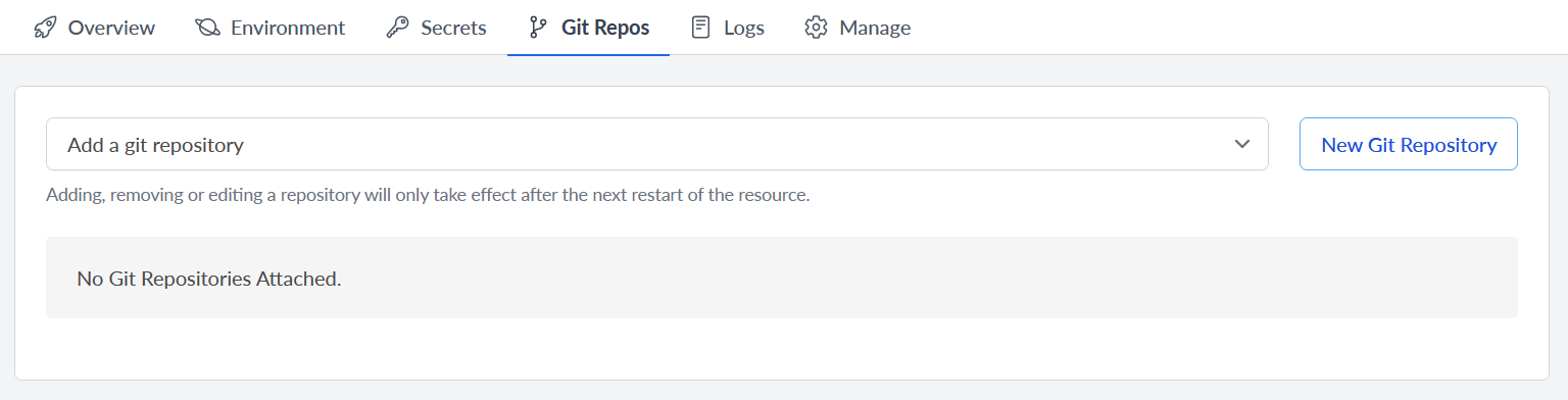Screenshot of resource git repository tab
