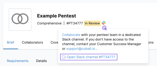 Open a Slack channel from the pentest page