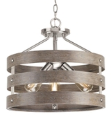 image Gulliver 17 in 3-Light Brushed Nickel Farmhouse Convertible Semi-Flush Mount with Weathered Gray Woo