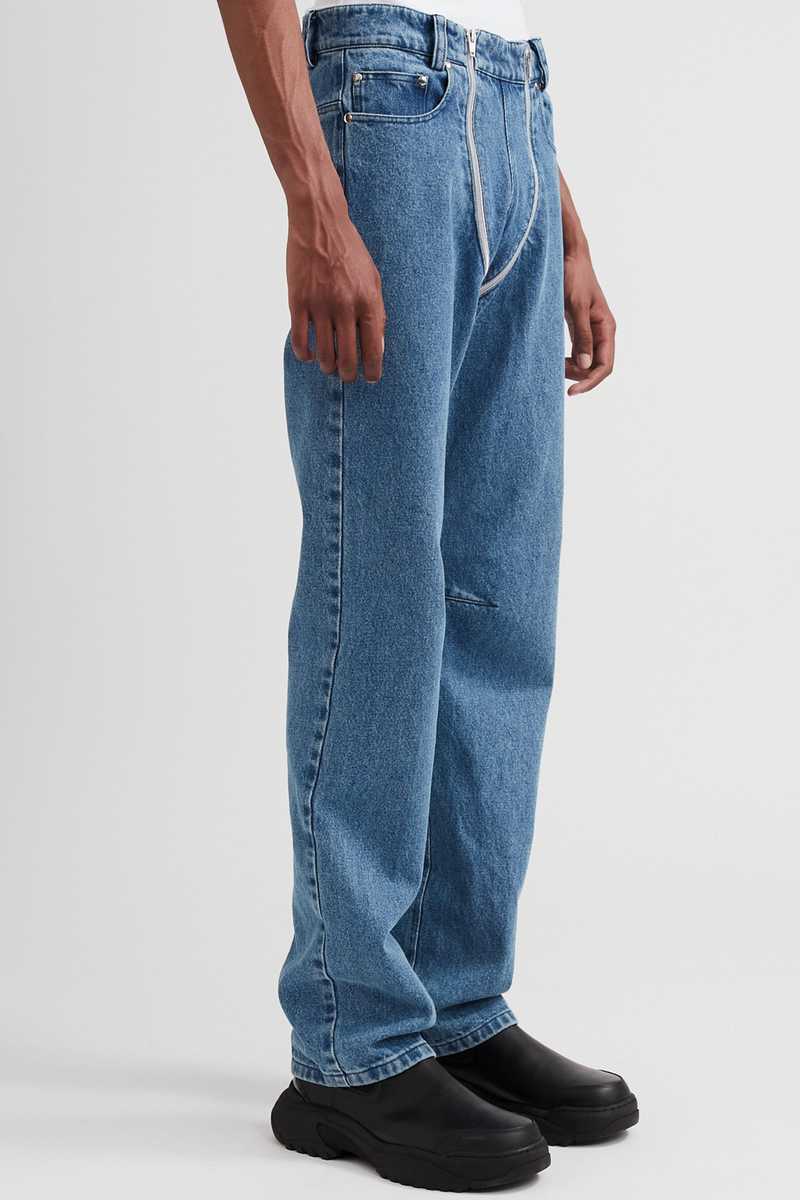 Lata Indigo BLue Denim Trousers with Exposed Double Zip Front to Back SIDE. GmbH SS22 ´White Noise´