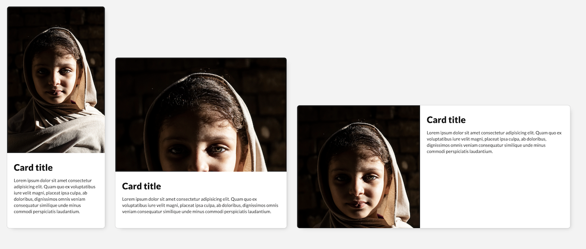 A screenshot of a demo using the aspect-ratio and object-fit properties to scale and crop a a portrait of an Egyptian child used in a card component. The aspect ratio of the image responds to the size of the component, and the image is scaled to fit inside its container. Unless the aspect ratio is tall enough, the portrait gets cropped in an undesirable way.