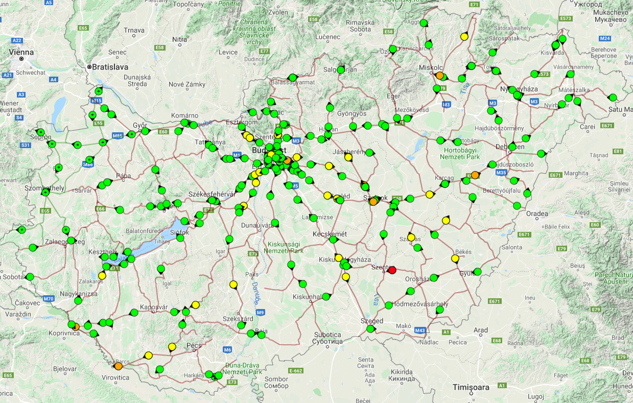Real-time map of Hungarian State Railways