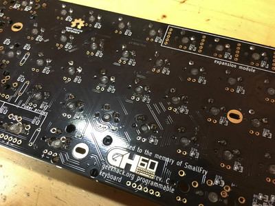 The back of the PCB with the switches soldered.