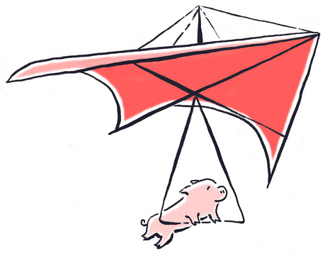 Pig flying in a glider.