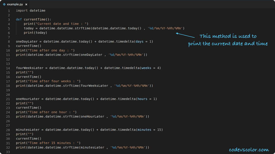 Python Print Current Date,time,hour,minute,increment Each - CodeVsColor