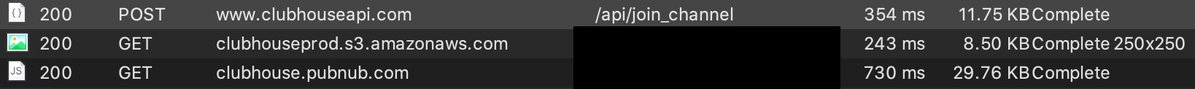 Screenshot eines Mitschnitts des Datenverkehrs von Clubhouse