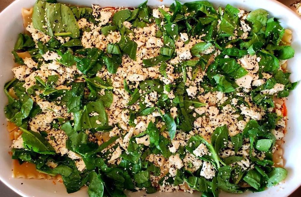 Lasanga layers with spinach tofu ricotta