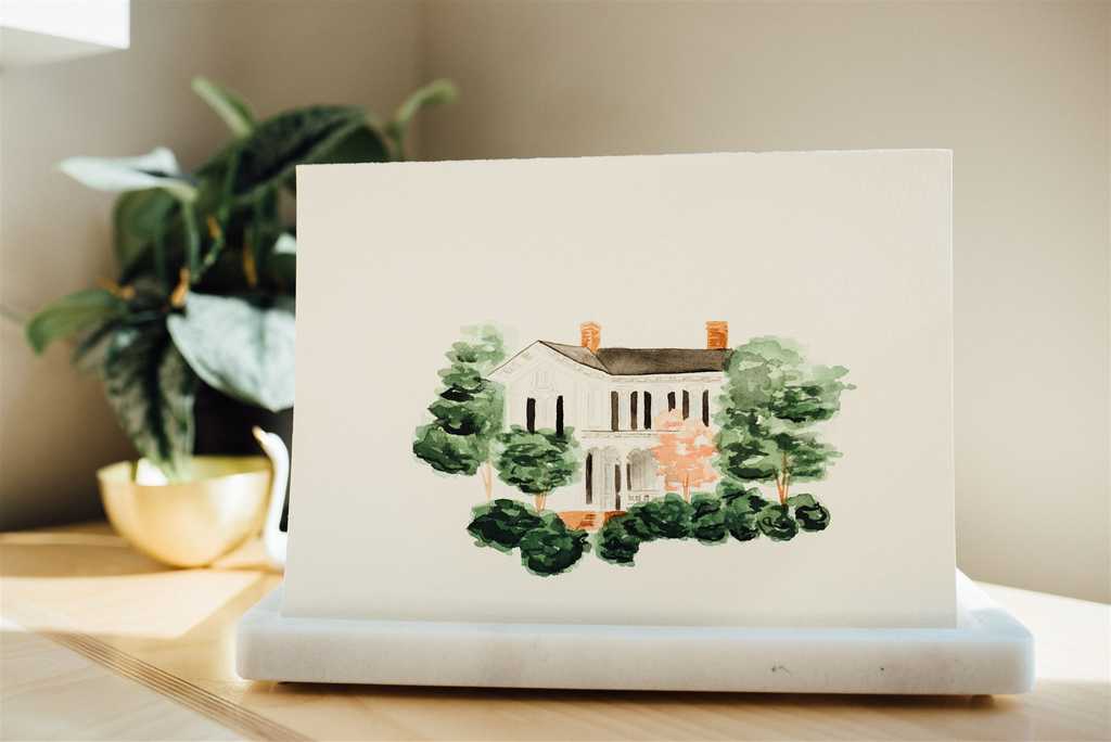 Merrimon Wynne House watercolor wedding venue illustration