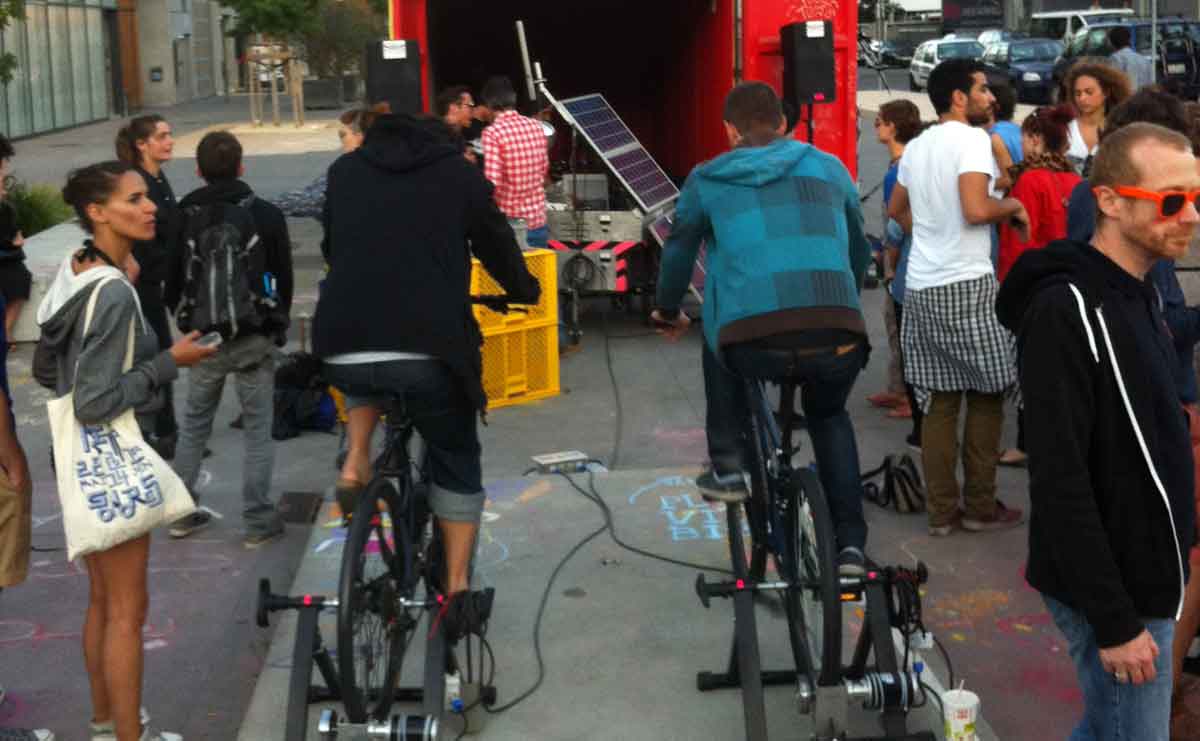 A mobile soundsystem powered by cycling and the sun
