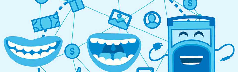 Uma rede, com várias bocas, representando redes sociais