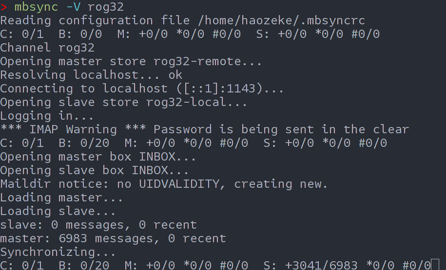 Figure 3: First run of a large inbox with davmail and isync