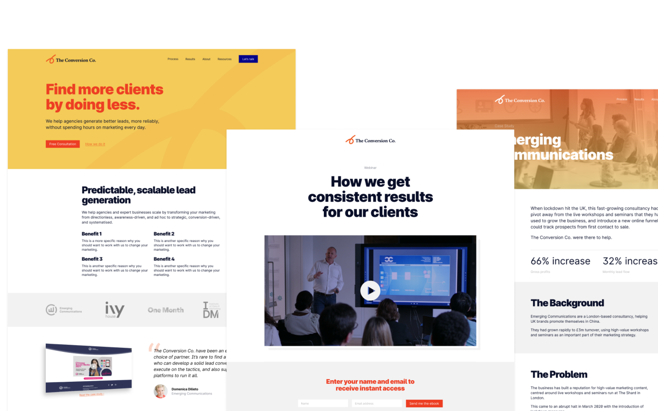 Web pages designed fo London-based marketing agency The Conversion Co.