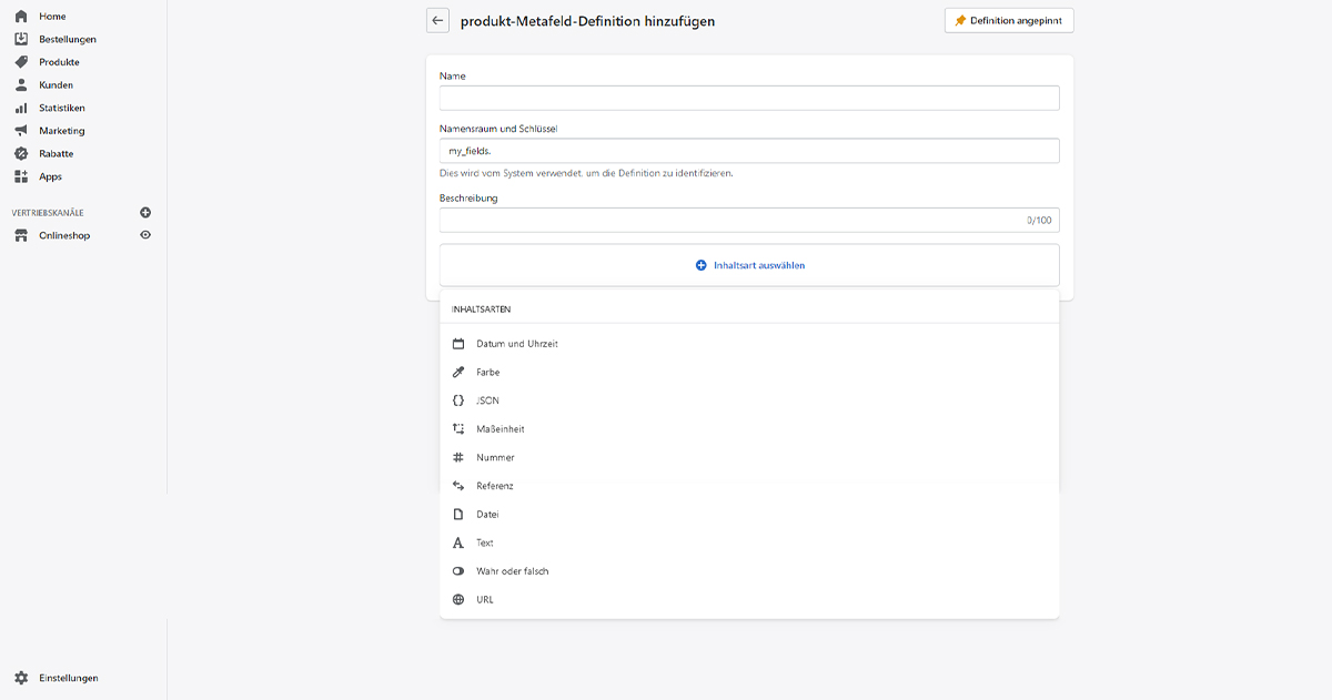 Erstellung eines Metafeldes im Shopify-Adminbereich | Latori