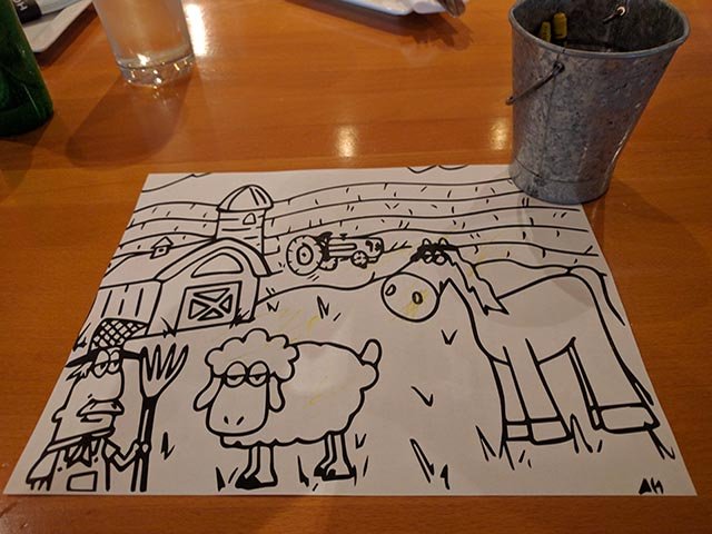 The back of the kid's menu is ready to be drawn on