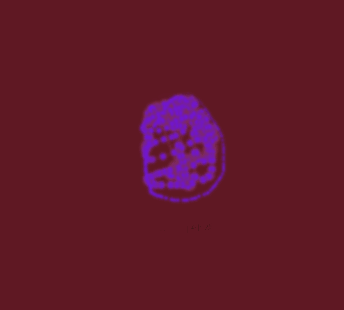 Thumb browser painting in purple and sherbert that looks like phone screen grease on a scarlet background.