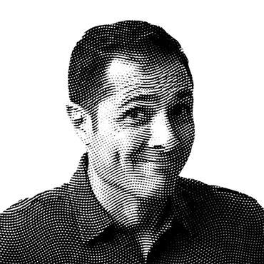 Halftone black and white image of Nicholas Eberts
