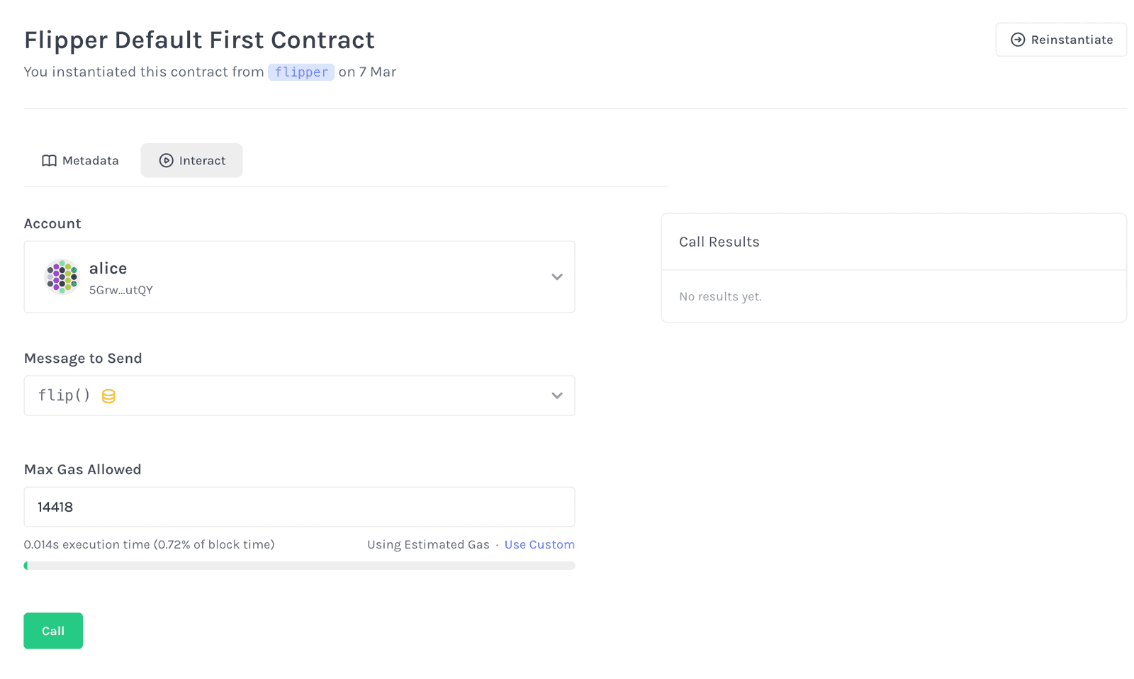 Successfully deployed instance of the smart contract
