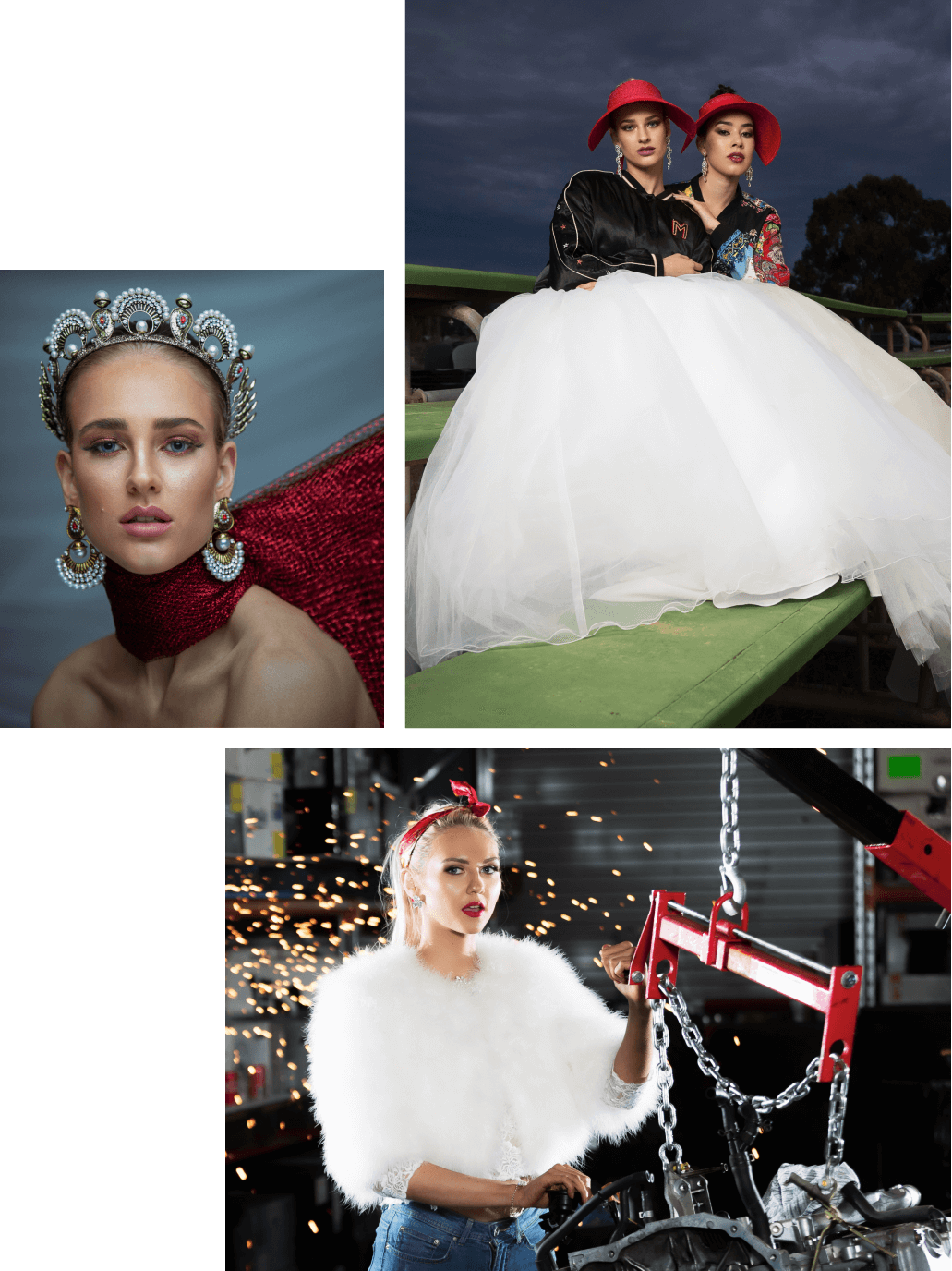 3 photos of women posing in various situations