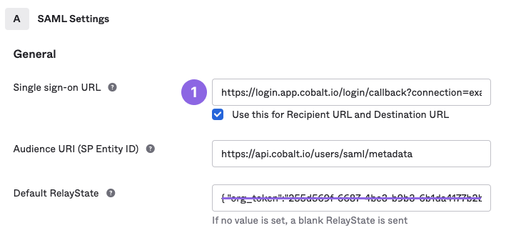 Update SAML settings in the Cobalt SAML app in Okta