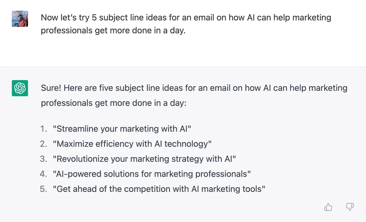 Generate subject lines for marketing professionals to get more done in a day using AI