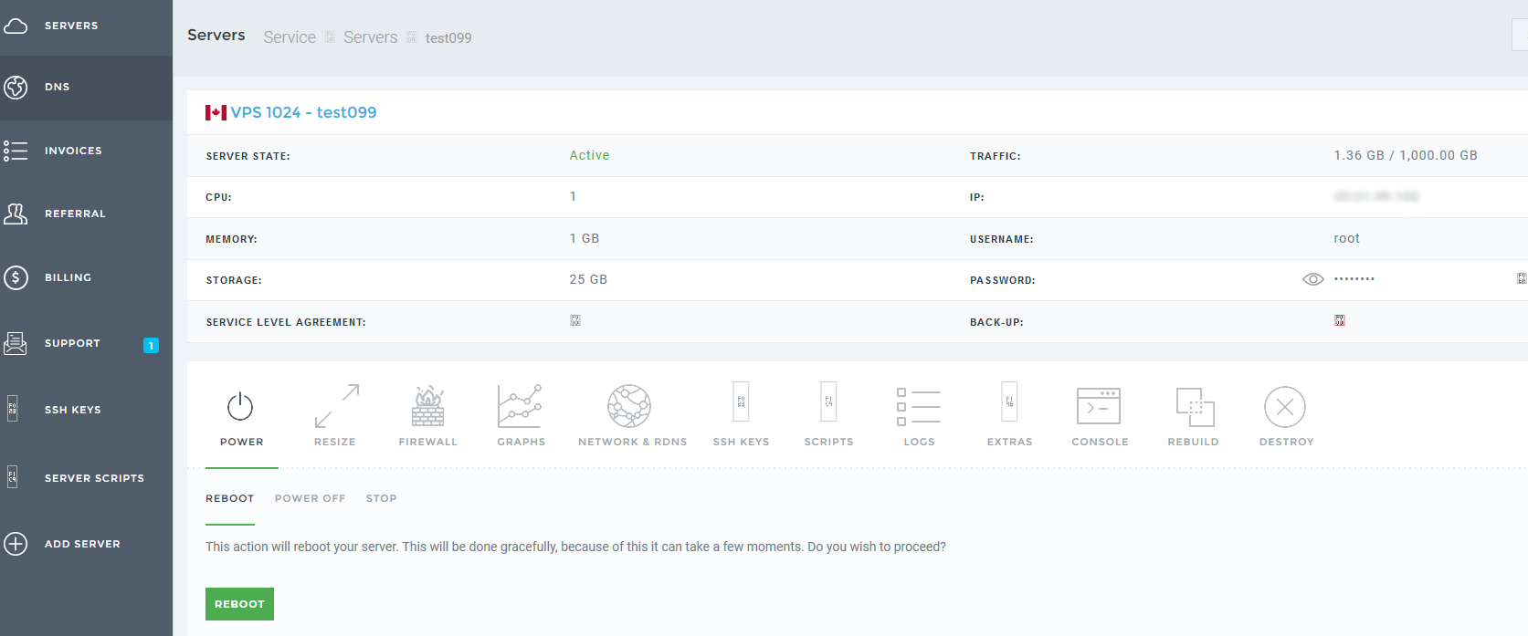 Control panel of the hosting company Control panel of the hosting company