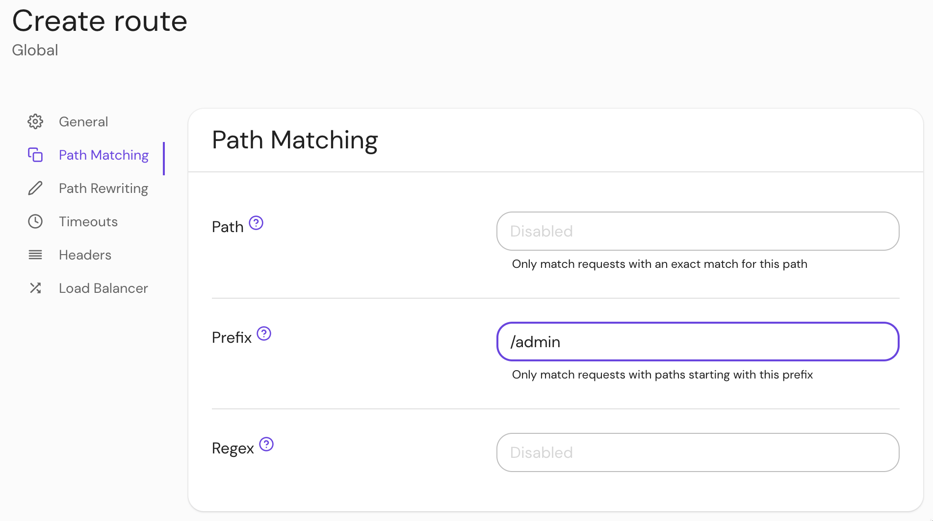 Set the prefix in path matching settings