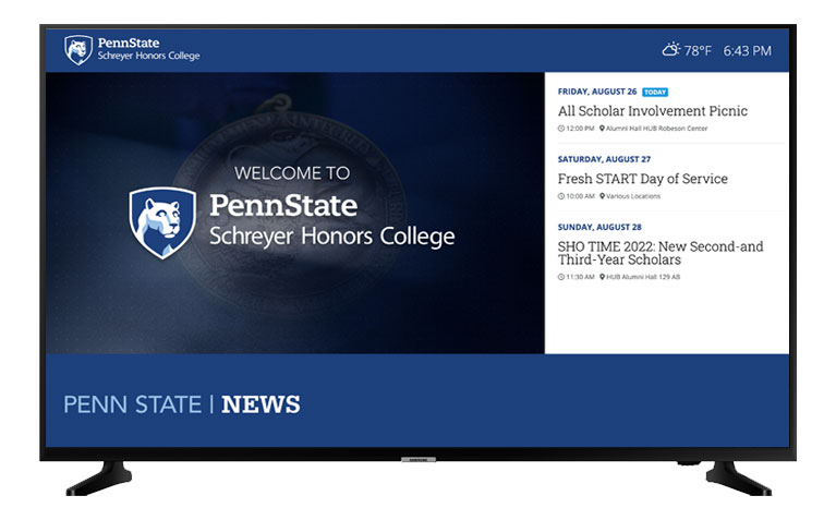 Screenshot of Schreyer Honors College digital signage website