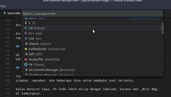 Pemilihan bahasa pemrograman VS Code