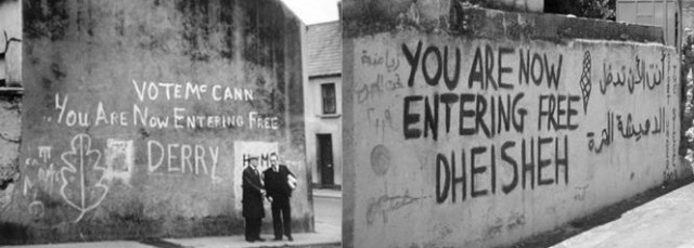 Figure 3. ‘One’: Graffiti in Derry and Deheisha. Artwork by John Johnston (2015)