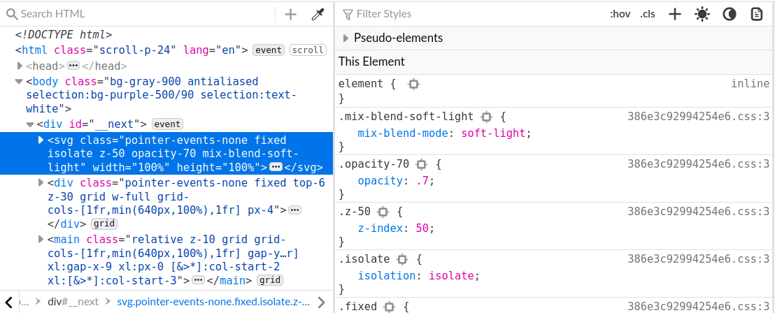 looking at webpage in firefox devtools with svg element selected