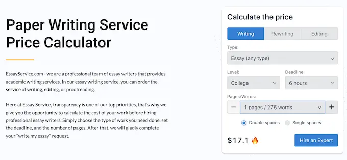 essayservice.com pricing calculator