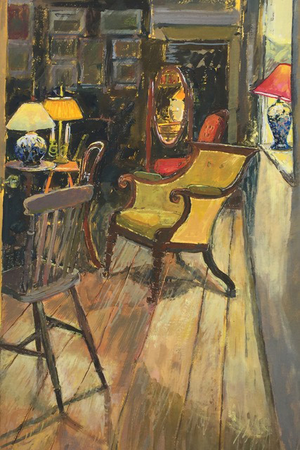 Studio Interior with Lamps gouache painting