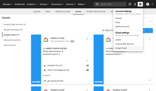 A screenshot showing the _Google Cloud_ settings menu item