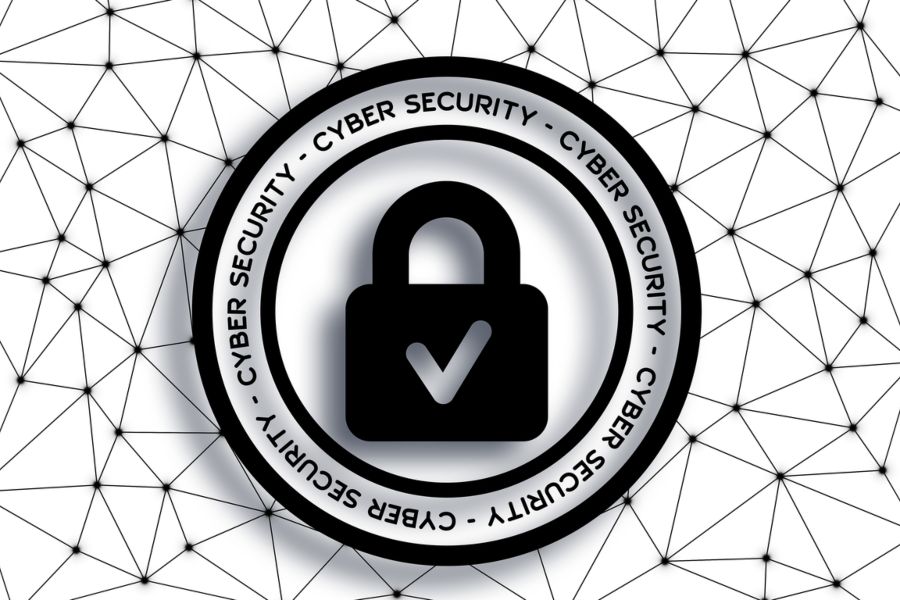 Illustration of padlock with cybersecurity surrounding it