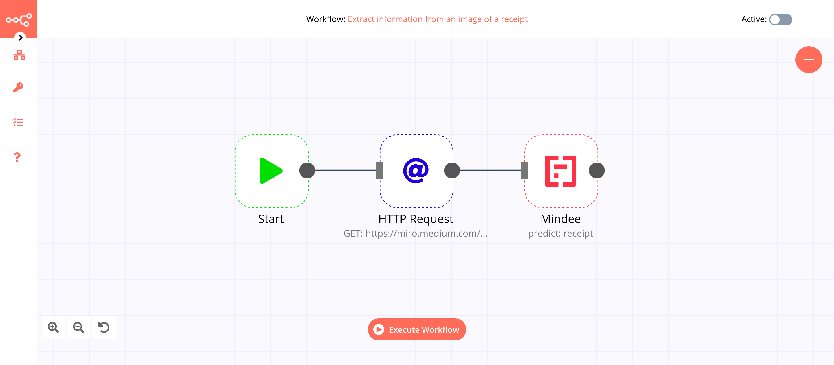 A workflow with the Mindee node