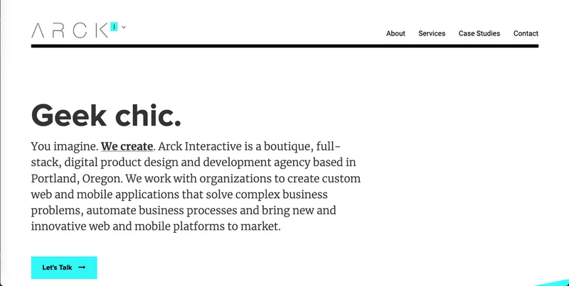 Arck Interactive's homepage