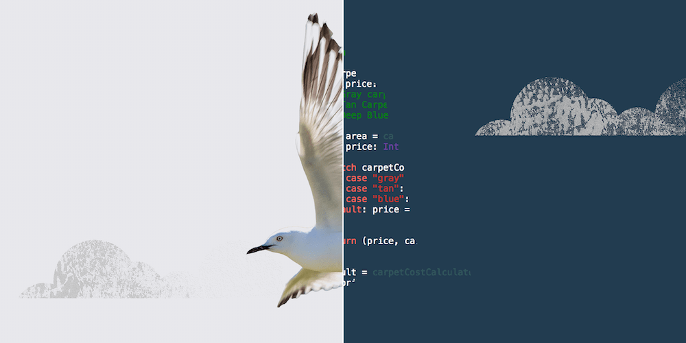 Swift programming language An illustration of a white bird next to some code