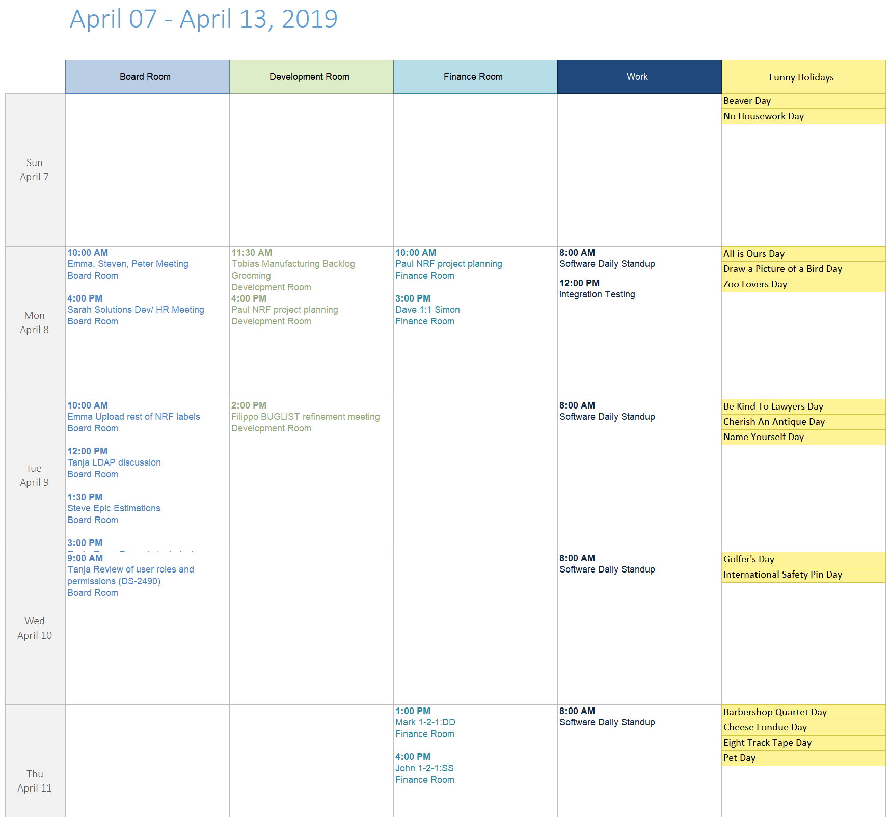 Calendar Columns Template