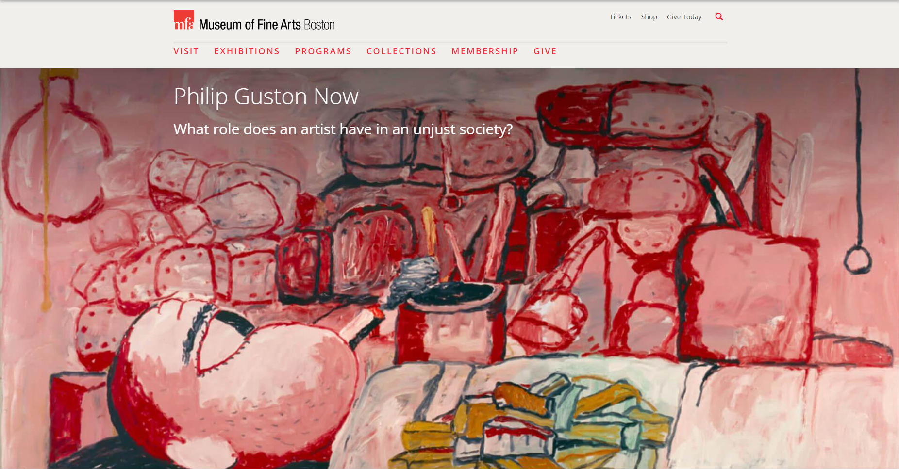 A screenshot of Museum of Fine Arts in Boston homepage