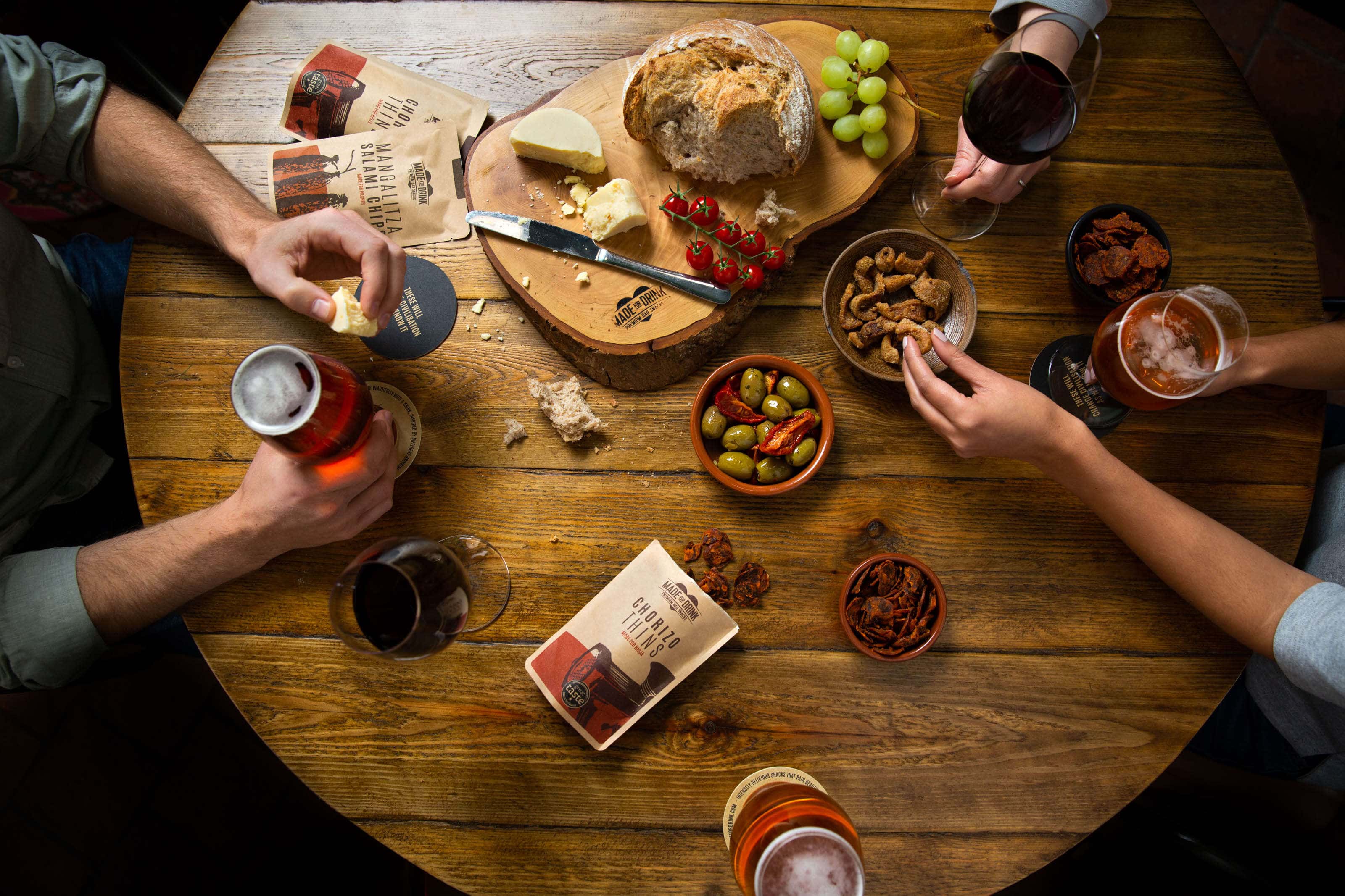 table with nibbles and drinks on