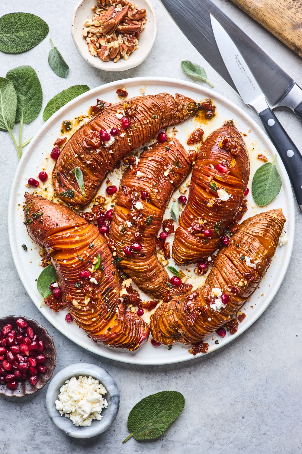 Roasted Hasselback Sweet Potatoes With Bacon Maple Brown Butter