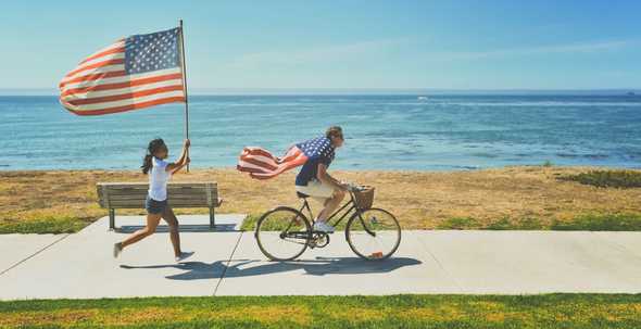 American man on a bicycle