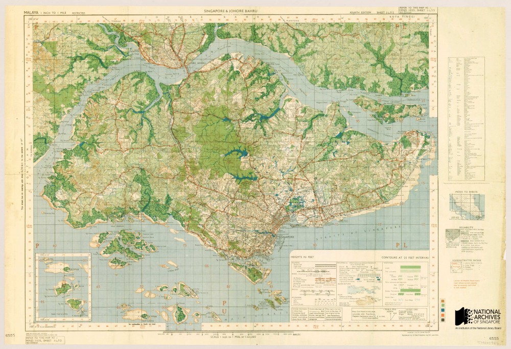 Allied military topographic map of Singapore, 1945 Source: Survey Production Centre Southeast Asia, Colin Mortimer, Courtesy of National Archives of Singapore Ref: TM000984