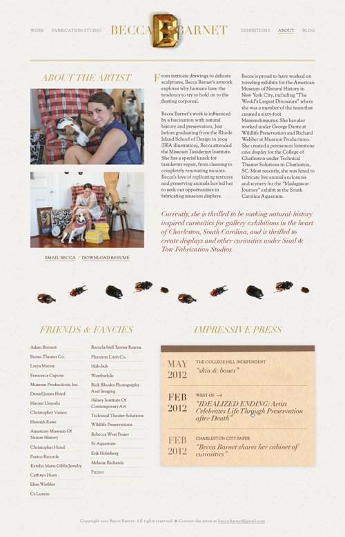 Screenshot of the About page on Becca Barnet’s website