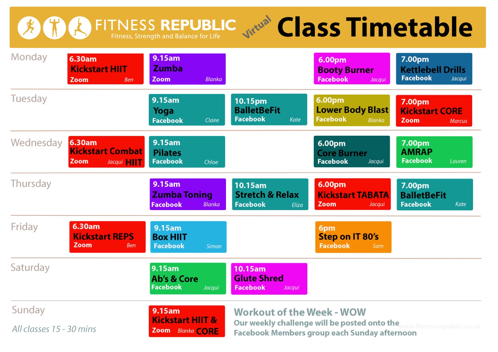 Our current class timetable